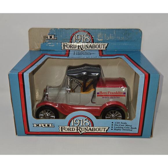 ERTL Die Cast 1918 Ford Runabout Piggy Bank Ben Franklin New in Box 1986 - Picture 1 of 16